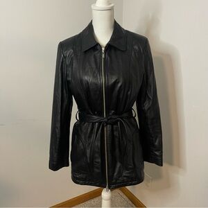 Wilson leather collared belted leather jacket with removable inside